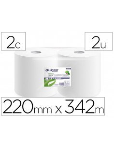 Papel secamanos lucart ecologico 17,5 g 2 capas 220 mm x 342 m paquete de 2 rollos