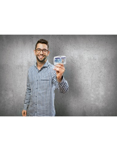 Identificador durable rigido poliestireno transparente para 1 tarjeta 54x87 mm