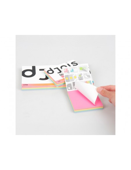 Bloc de notas electrostaticas quita y pon djois 75x75 mm 250 hojas 5 colores surtidos