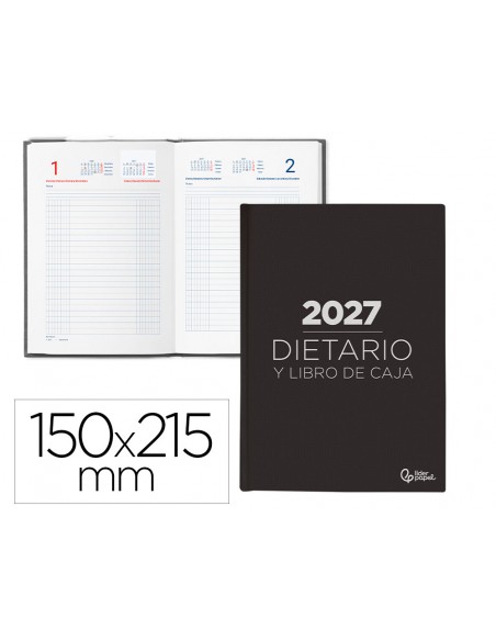 Dietario liderpapel 2027 cuarto 150x215 mm dia pagina bilingue color negro papel 70 g fsc