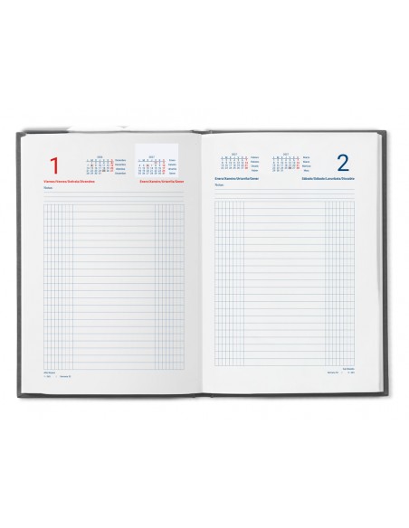 Dietario liderpapel 2027 cuarto 150x215 mm dia pagina bilingue color negro papel 70 g fsc