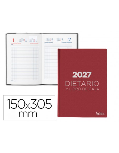 Dietario liderpapel 2027 dos tercios 150x305 mm dia pagina bilingue color rojo papel 70 g fsc
