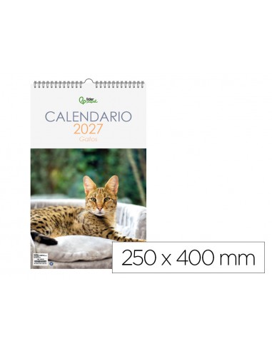 Calendario espiral pared liderpapel imagenes gatos 2027 para escribir 250x400 mm papel 157 g