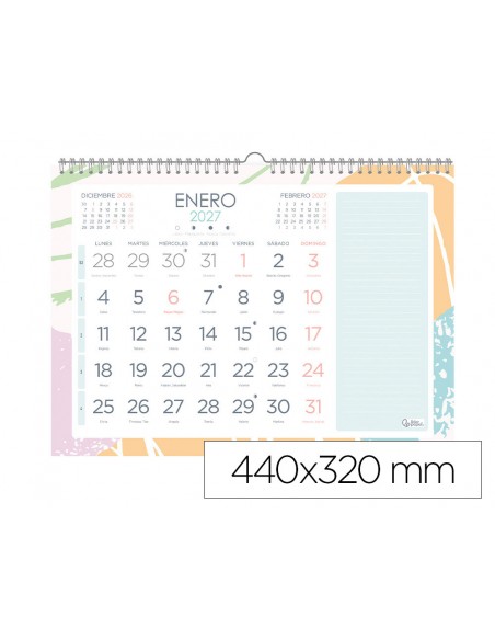 Calendario espiral pared liderpapel joven 2027 numeros grandes 440x320 mm papel 128 g con pegatinas