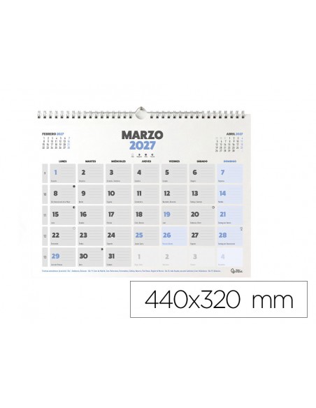 Calendario pared liderpapel clasico 2027 lomo engomado 440x320 mm papel 128 g
