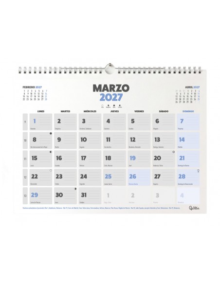 Calendario pared liderpapel clasico 2027 lomo engomado 440x320 mm papel 128 g Calendario pared liderpapel clasico 2027 lomo engomado 440x320 mm papel 128 g