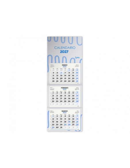 Calendario pared liderpapel 3 meses vista 2027 plegable 330x700 mm papel 105 g