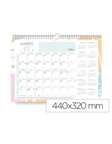 Planning mensual liderpapel teens 2027 440x320 mm con pegatinas lomo engomado papel 128 g