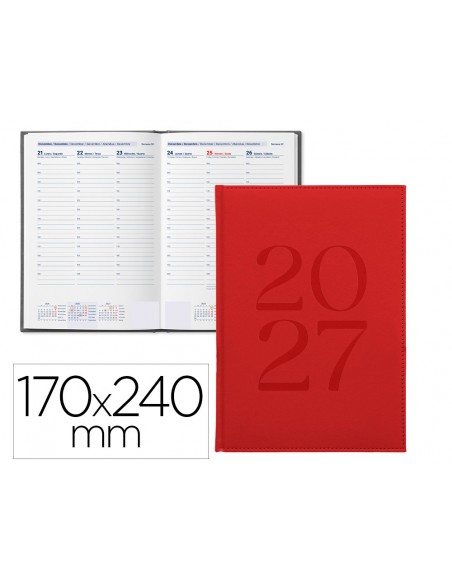 Agenda oficina liderpapel 2027 encuadernada creta semana vista 170x240 mm bilingue 70g papel fsc rojo