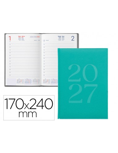 Agenda oficina liderpapel 2027 encuadernada creta dia pagina 170x240 mm bilingue 70g papel fsc turquesa