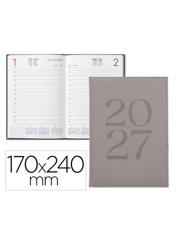 Agenda oficina liderpapel 2027 encuadernada creta dia pagina 170x240 mm bilingue 70g papel fsc gris