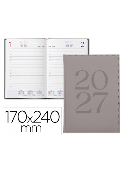 Agenda oficina liderpapel 2027 encuadernada creta dia pagina 170x240 mm bilingue 70g papel fsc gris