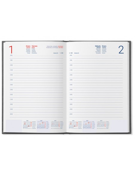 Agenda oficina liderpapel 2027 encuadernada creta dia pagina 170x240 mm bilingue 70g papel fsc gris