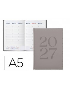 Agenda oficina liderpapel 2027 encuadernada creta semana vista a5 bilingue 70g papel fsc gris