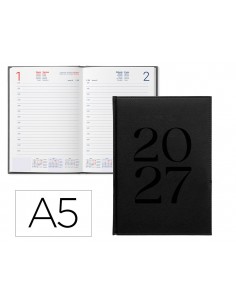 Agenda oficina liderpapel 2027 encuadernada creta dia pagina a5 bilingue 70g papel fsc negro