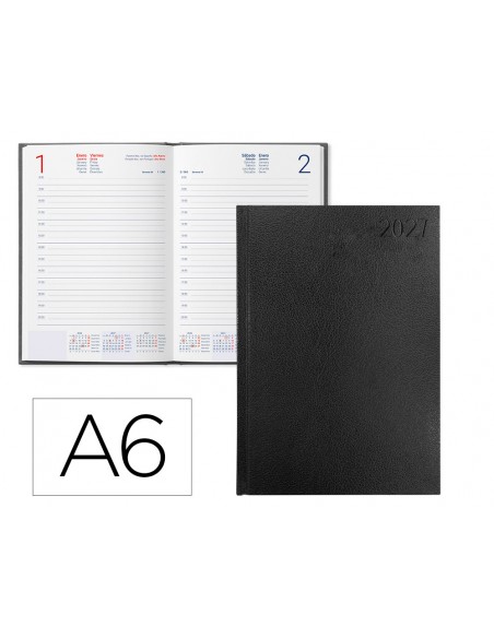 Agenda oficina liderpapel 2027 encuadernada corfu dia pagina a6 bilingue 60g papel fsc negro