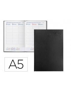 Agenda oficina liderpapel 2027 encuadernada corfu semana vista a5 bilingue 60g papel fsc negro