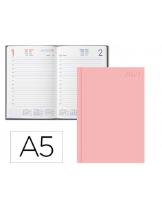 Agenda oficina liderpapel 2027 encuadernada corfu dia pagina a5 bilingue 60g papel fsc rosa claro