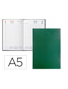 Agenda oficina liderpapel 2027 encuadernada corfu dia pagina a5 bilingue 60g papel fsc verde