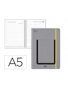 Agenda oficina liderpapel 2027 encuadernada rodas dia pagina a5 bilingue 70g papel fsc gris