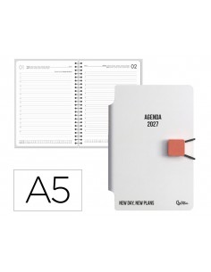 Agenda oficina liderpapel 2027 encuadernada tilos dia pagina a5 bilingue 70g papel fsc blanco