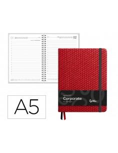 Agenda oficina liderpapel 2027 encuadernada corporate dia pagina a5 bilingue 70g papel fsc rojo