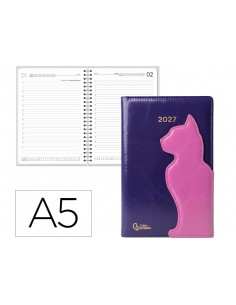 Agenda oficina liderpapel 2027 encuadernada boho y parospagina a5 bilingue 70g papel fsc gato