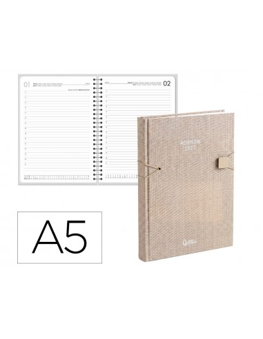 Agenda oficina liderpapel 2027 encuadernada lesbos dia pagina a5 bilingue 70g papel fsc gris