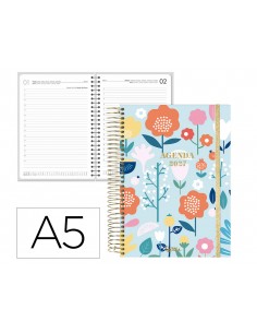 Agenda oficina liderpapel 2027 espiral fantasy dia pagina a5 bilingue 70g papel fsc bold flowers