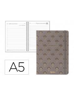 Agenda oficina liderpapel 2027 encuadernada boho dia pagina a5 bilingue 70g papel fsc gris