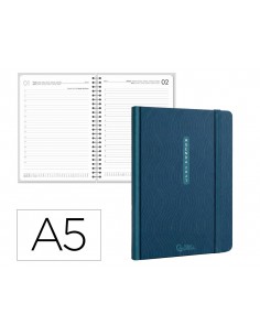 Agenda oficina liderpapel 2027 encuadernada paros dia pagina a5 bilingue 70g papel fsc azul