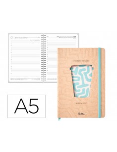 Agenda oficina liderpapel 2027 encuadernada coffe dia pagina a5 bilingue 70g papel fsc celeste