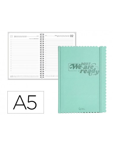 Agenda oficina liderpapel 2027 encuadernada cloudy dia pagina a5 bilingue 70g papel fsc menta