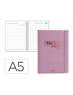 Agenda oficina liderpapel 2027 encuadernada cloudy dia pagina a5 bilingue 70g papel fsc malva