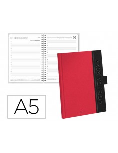 Agenda oficina liderpapel 2027 encuadernada symi dia pagina a5 bilingue 70g papel fsc burdeos