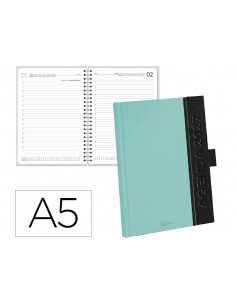 Agenda oficina liderpapel 2027 encuadernada symi dia pagina a5 bilingue 70g papel fsc turquesa