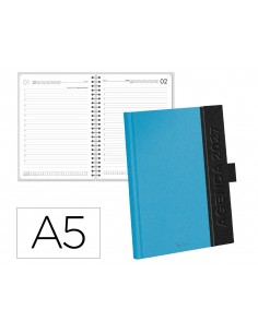 Agenda oficina liderpapel 2027 encuadernada symi dia pagina a5 bilingue 70g papel fsc azul marino