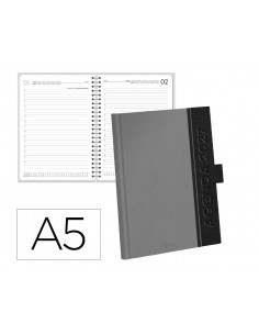 Agenda oficina liderpapel 2027 encuadernada symi dia pagina a5 bilingue 70g papel fsc gris
