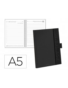 Agenda oficina liderpapel 2027 encuadernada symi dia pagina a5 bilingue 70g papel fsc negro