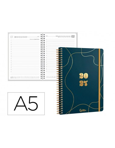 Agenda oficina liderpapel 2027 espiral perissa dia pagina a5 bilingue 80g papel fsc azul marino