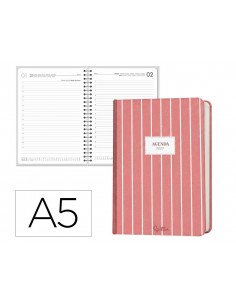 Agenda oficina liderpapel 2027 encuadernada nomi dia pagina a5 bilingue 70g papel fsc rojo