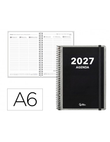 Agenda oficina liderpapel 2027 espiral personalizable semana vista a6 bilingue 70g papel fsc personalizable