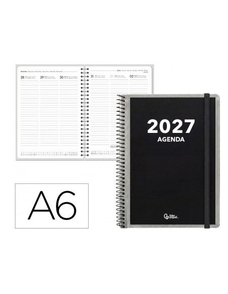 Agenda oficina liderpapel 2027 espiral personalizable semana vista a6 bilingue 70g papel fsc personalizable