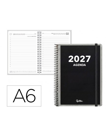 Agenda oficina liderpapel 2027 espiral personalizable dia pagina a6 bilingue 70g papel fsc personalizable