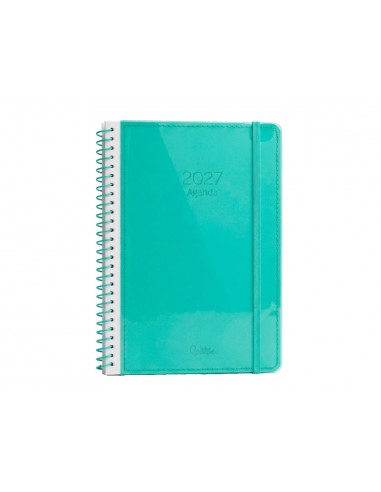 Agenda oficina liderpapel 2027 espiral neon dia pagina a5 bilingue 70g papel fsc turquesa
