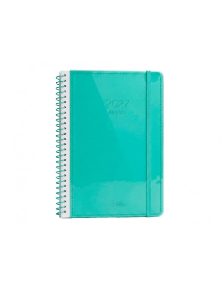 Agenda oficina liderpapel 2027 espiral neon dia pagina a5 bilingue 70g papel fsc turquesa