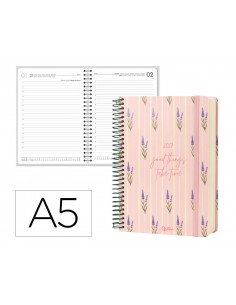 Agenda oficina liderpapel 2027 espiral flowers a dia pagina a5 bilingue 70g papel fsc rosa