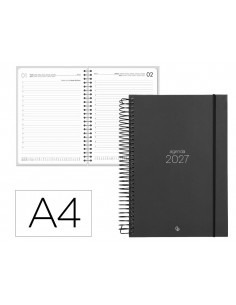 Agenda oficina liderpapel 2027 espiral olbia dia pagina a4 bilingue 60g papel fsc negro