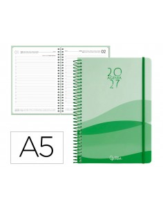 Agenda oficina liderpapel 2027 espiral gazi dia pagina a5 bilingue 70g papel fsc verde