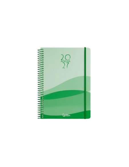 Agenda oficina liderpapel 2027 espiral gazi dia pagina a5 bilingue 70g papel fsc verde